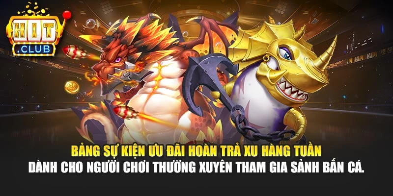 Bảng sự kiện ưu đãi hoàn trả xu hàng tuần dành cho người chơi thường xuyên tham gia sảnh bắn cá.